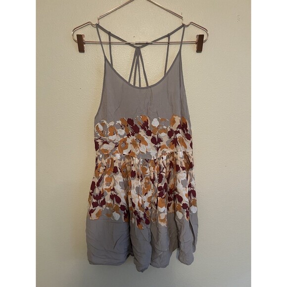 Free People Intimately Slip Top Size S Gray Multicolor Floral Whimsy Boho - Picture 1 of 6